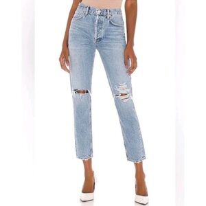 Agolde Light Blue Distressed Straight Leg Jeans
